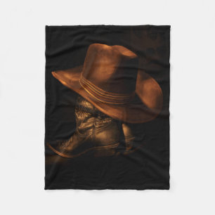 Old Time Western Cowboy Boots and Hat Fleece Blanket