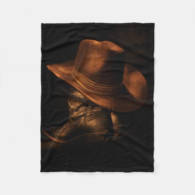 Old Time Western Cowboy Boots and Hat Fleece Blanket (Front)