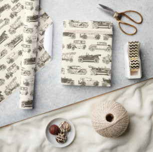 Old-timer Beige Gold Vintage Car Pattern Wrapping Paper