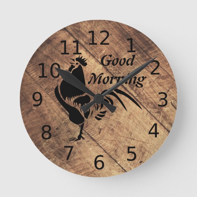Old Timer Black Rooster Silhouette  Round Clock (Front)