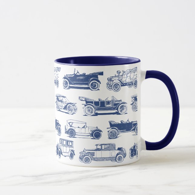 Old-timer Blue White Vintage Car Pattern Mug (Right)