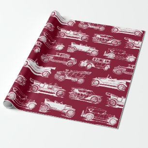 Old-timer Burgundy White Vintage Car Pattern Wrapping Paper
