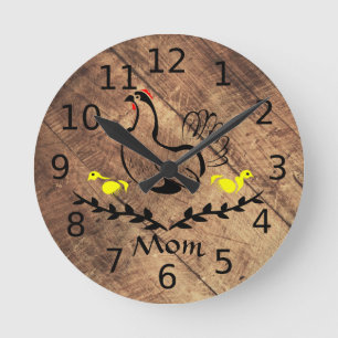 Old Timer Mother Hen Line Art Round Clock