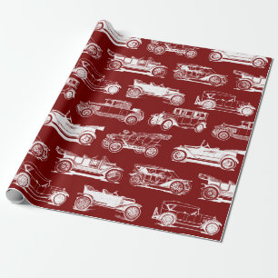 Old-timer Red White Vintage Car Pattern Wrapping Paper
