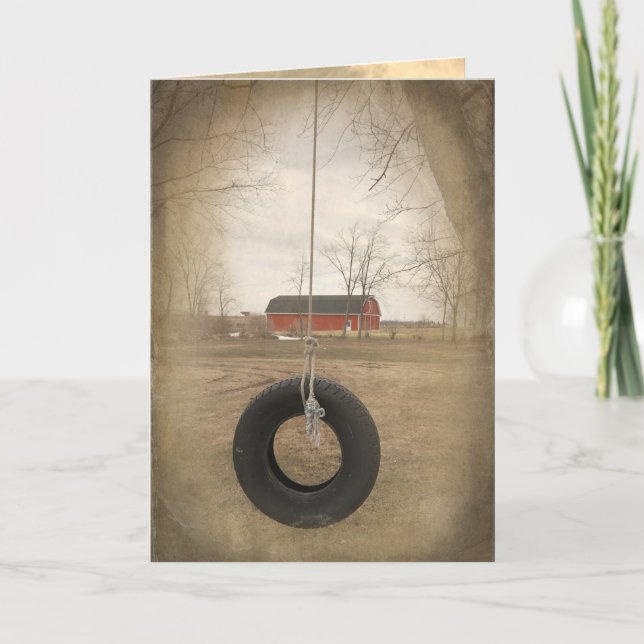 old tire swing with barn birthday card (Front)