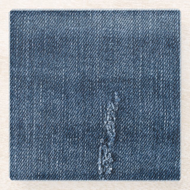 Old torn denim: jeans texture. glass coaster (Front)