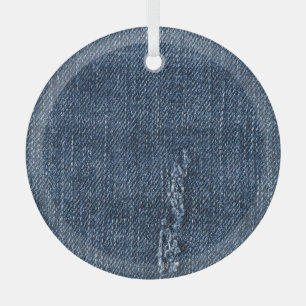 Old torn denim: jeans texture. glass tree decoration