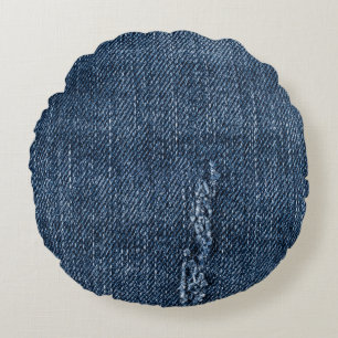 Old torn denim: jeans texture. round cushion