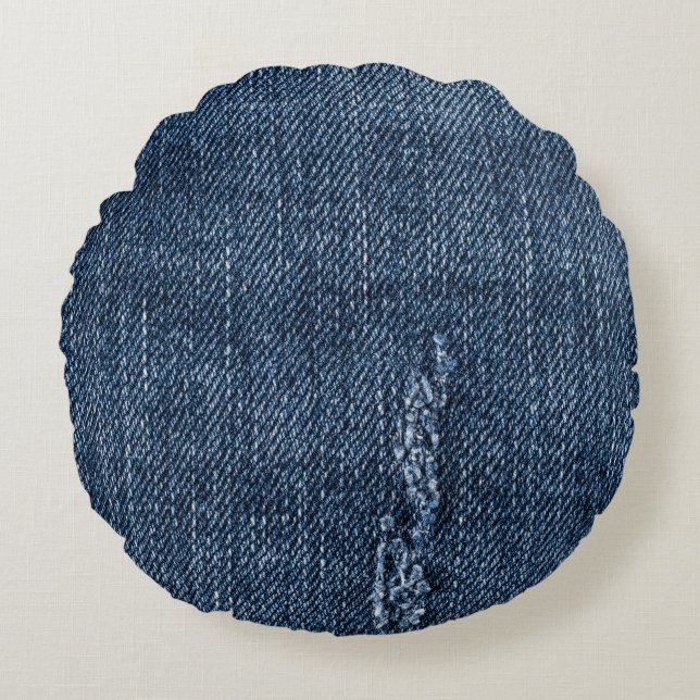Old torn denim: jeans texture. round cushion (Front)