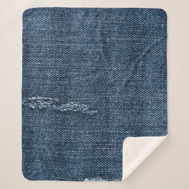 Old torn denim: jeans texture. sherpa blanket (Front)