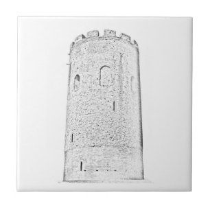 Old Tower Architecture Sketch Ceramic Tile
