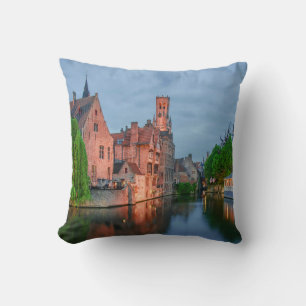Old town and Belfry tower at night in Bruges Cushion