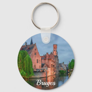 Old town and Belfry tower at night in Bruges Key Ring