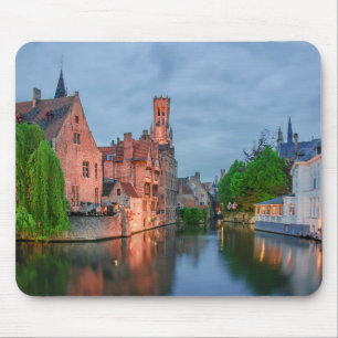 Old town and Belfry tower at night in Bruges Mouse Pad