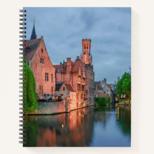 Old town and Belfry tower at night in Bruges Notebook