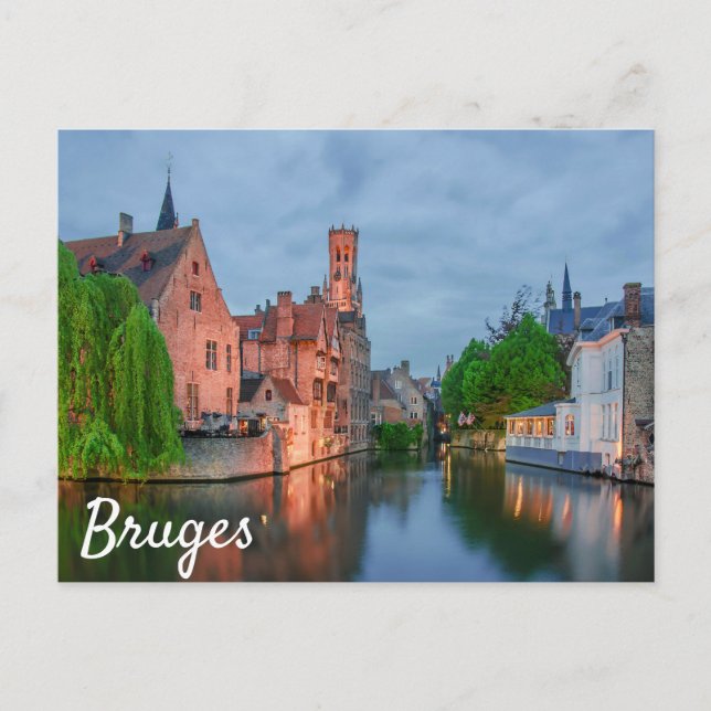 Old town and Belfry tower at night in Bruges Postcard (Front)