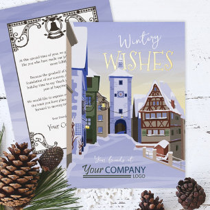 Old Town, Bavaria Blue, Gold Company Christmas Foil Holiday Card