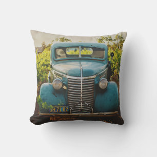 Old Town Country Vintage Automobile Rustic Blue Cushion