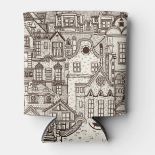 Old Town: Hand-Drawn Seamless Pattern Can Cooler