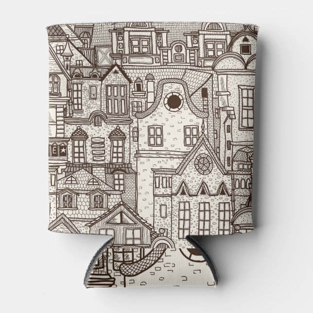 Old Town: Hand-Drawn Seamless Pattern Can Cooler (Front)