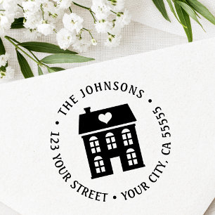 Old town house with heart return address self-inking stamp