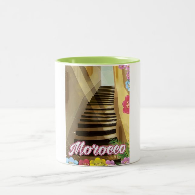 Old town Morocco travel poster Two-Tone Coffee Mug (Center)