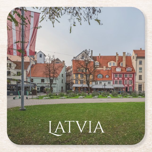 Old town of Riga in autumn Square Paper Coaster (Front)