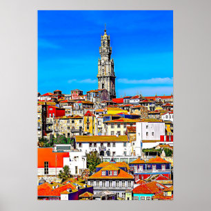 Old town Porto with tower Clerigos Poster
