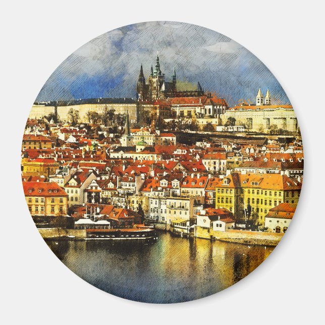Old town Prague (Praha) from Bridge Tower Magnet (Front)