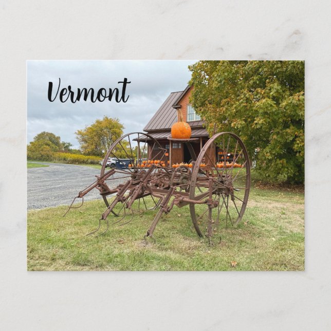 Old tractor and pumpkins postcard (Front)