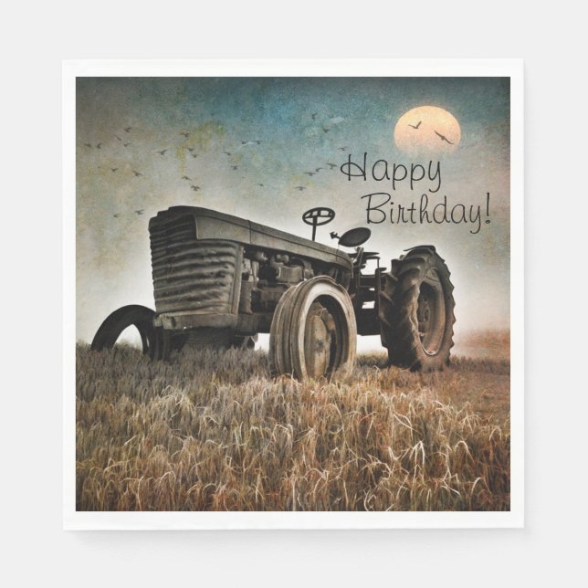 Old Tractor Birthday Napkin (Front)