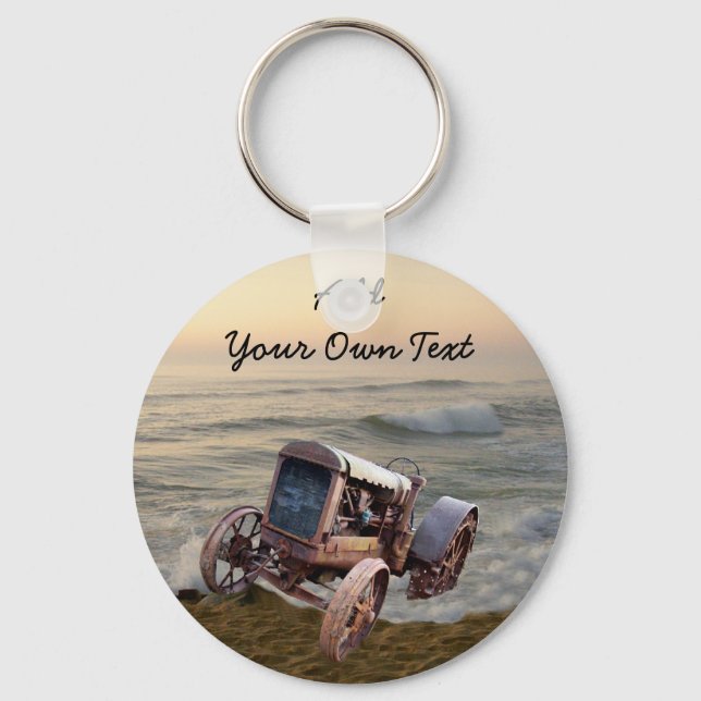 OLD TRACTOR IN SURF--KEYCHAIN KEY RING (Front)