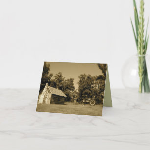 Old Tractor Note Card: Log cabin & old tractor Card