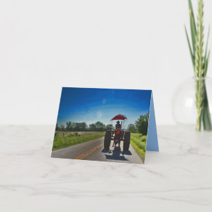 Old Tractor Note Card: Shilouette on Country Road Card