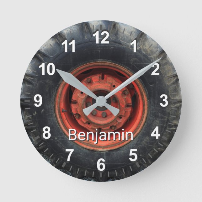 Old Tractor Tire Round Clock (Front)