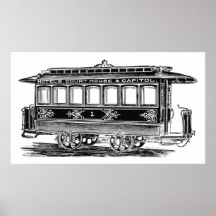 Old Tram   Streetcar   Trailer car   Vintage Poster