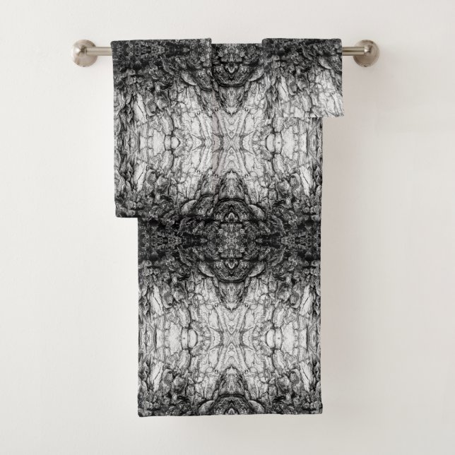 Old Tree Bark Black And White Photo Pattern Design Bath Towel Set (Insitu)