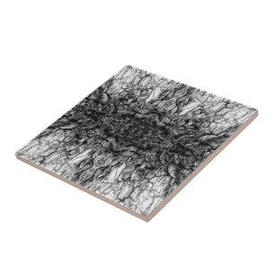 Old Tree Bark Black And White Photo Pattern Design Ceramic Tile