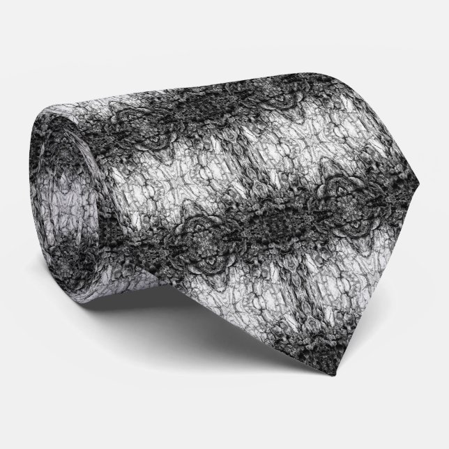 Old Tree Bark Black And White Photo Pattern Design Tie (Rolled)