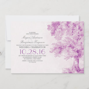 old tree purple watercolor wedding invitations