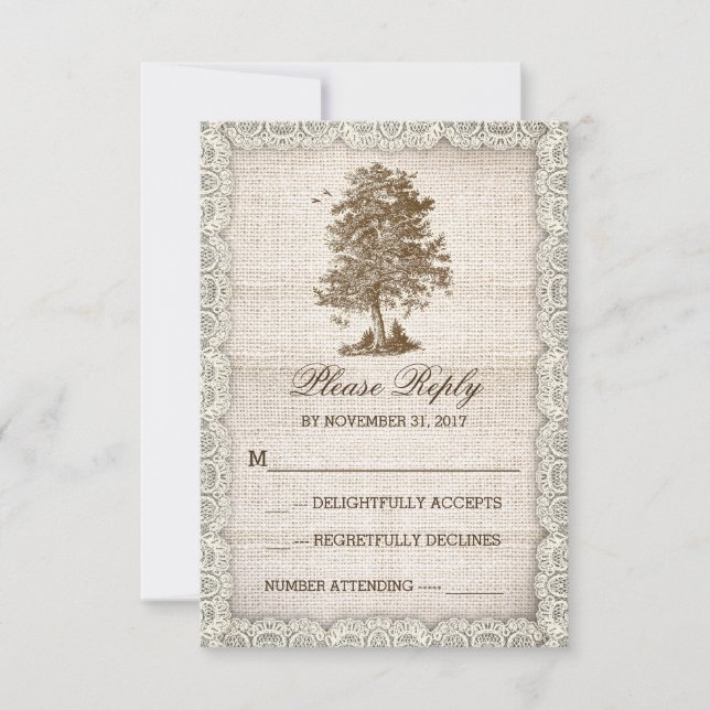old tree rustic country wedding RSVP Card (Front)