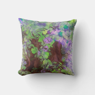 Old Tree Thick Branches Green and Blue Colours Cushion