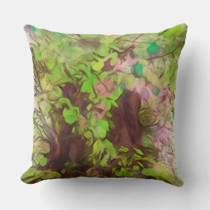 Old Tree Thick Branches Green and Purple Magic Cushion