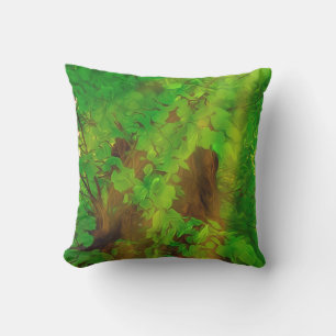 Old Tree Thick Branches Green And Sun Cushion