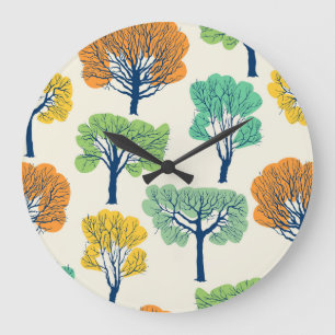 Old Trees Nature Seamless Pattern Large Clock