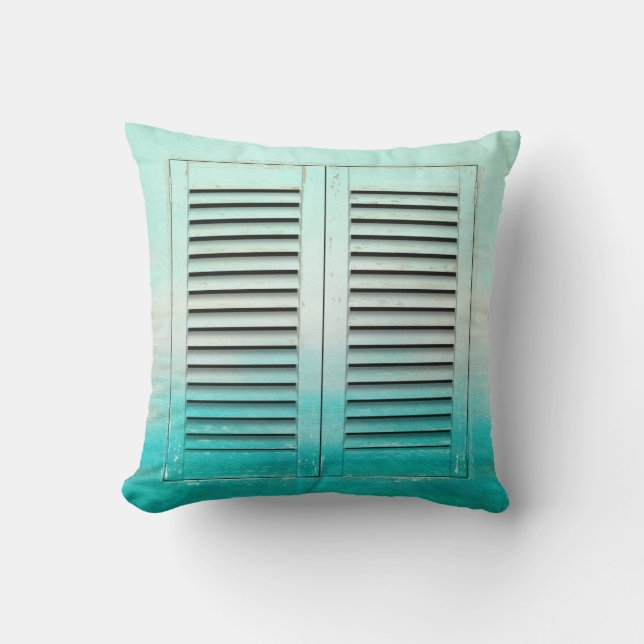 Old tropical colours window shutters cushion (Front)