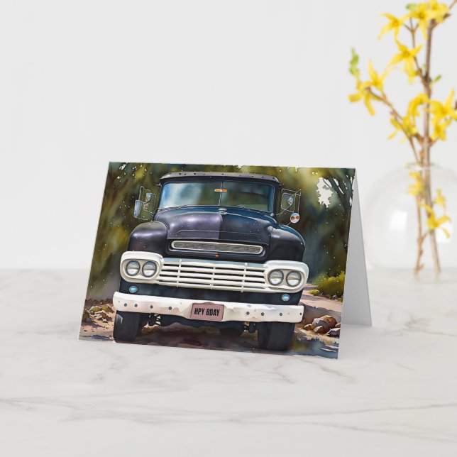Old Truck Classic Fun Pun Whimsical Birthday Card (Yellow Flower)