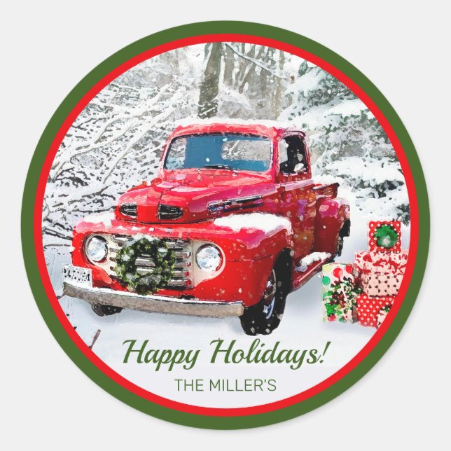Old Truck Holiday Classic Round Sticker (Front)