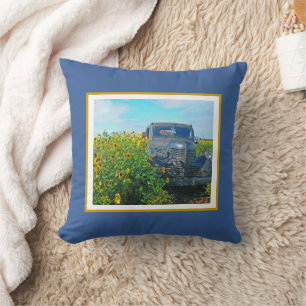 "OLD TRUCK IN FIELD OF SUNFLOWERS" CUSHION