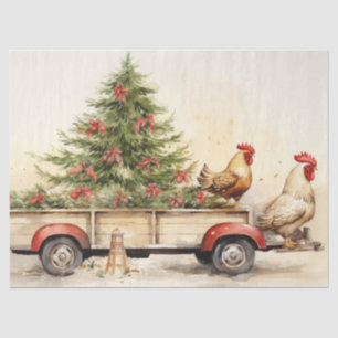 Old Truck Trailer with Winter Pine Tree & Chickens Tissue Paper